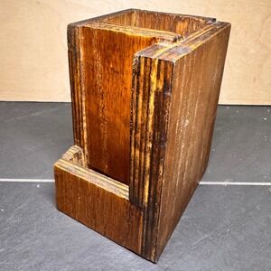 VTG Handmade Rustic Stained Wood Desk Organizer Dice Tower Catchall Tray Brown
